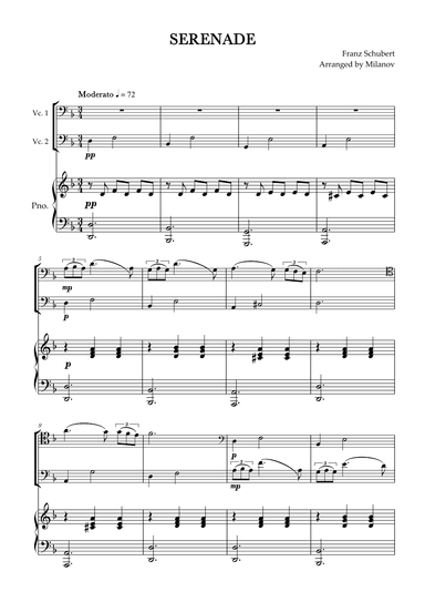 Serenade | Schubert | Cello duet and piano (arr. Milanov)