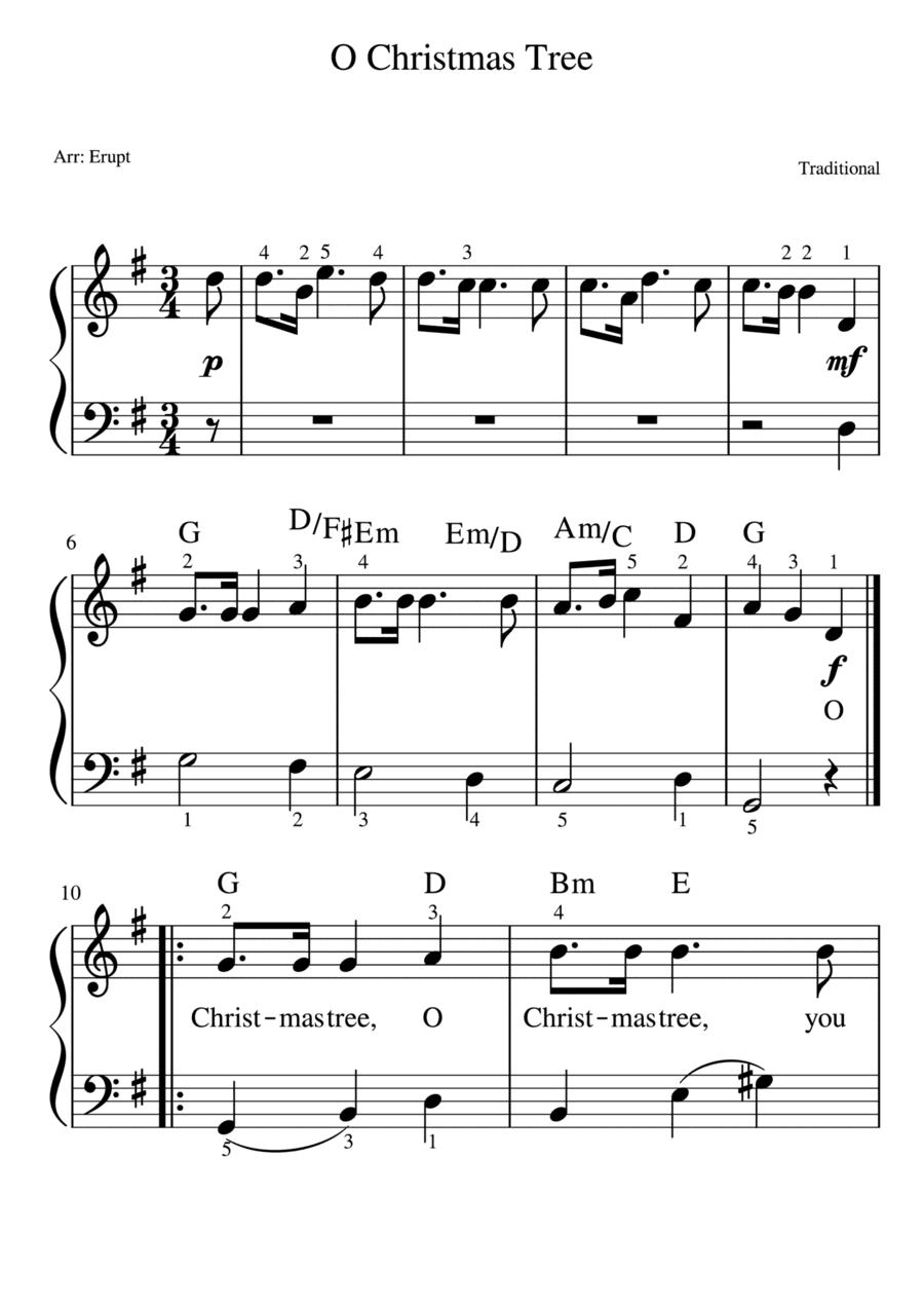 O Christmas Tree- Easy solo piano in G major (arr. Erupt)