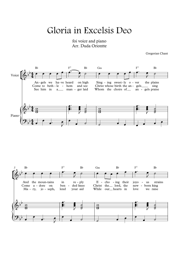 Gloria in excelsis Deo (Bb major - with chords - with piano) (arr. Duda Oriontte)