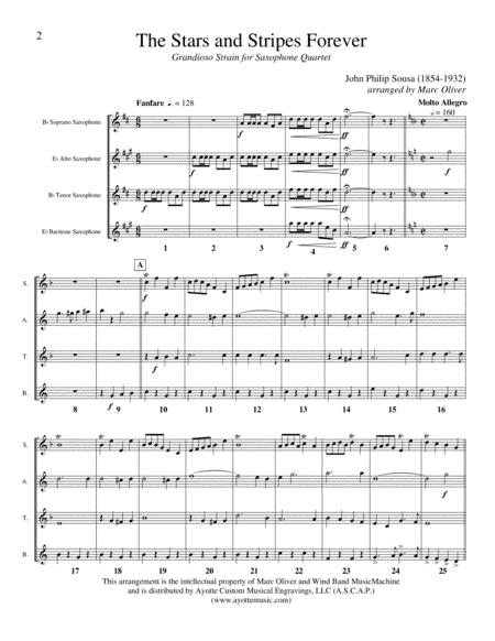 The Stars & Stripes Forever (Grandioso Strain) for Saxophone Quartet (arr. Marc Oliver)