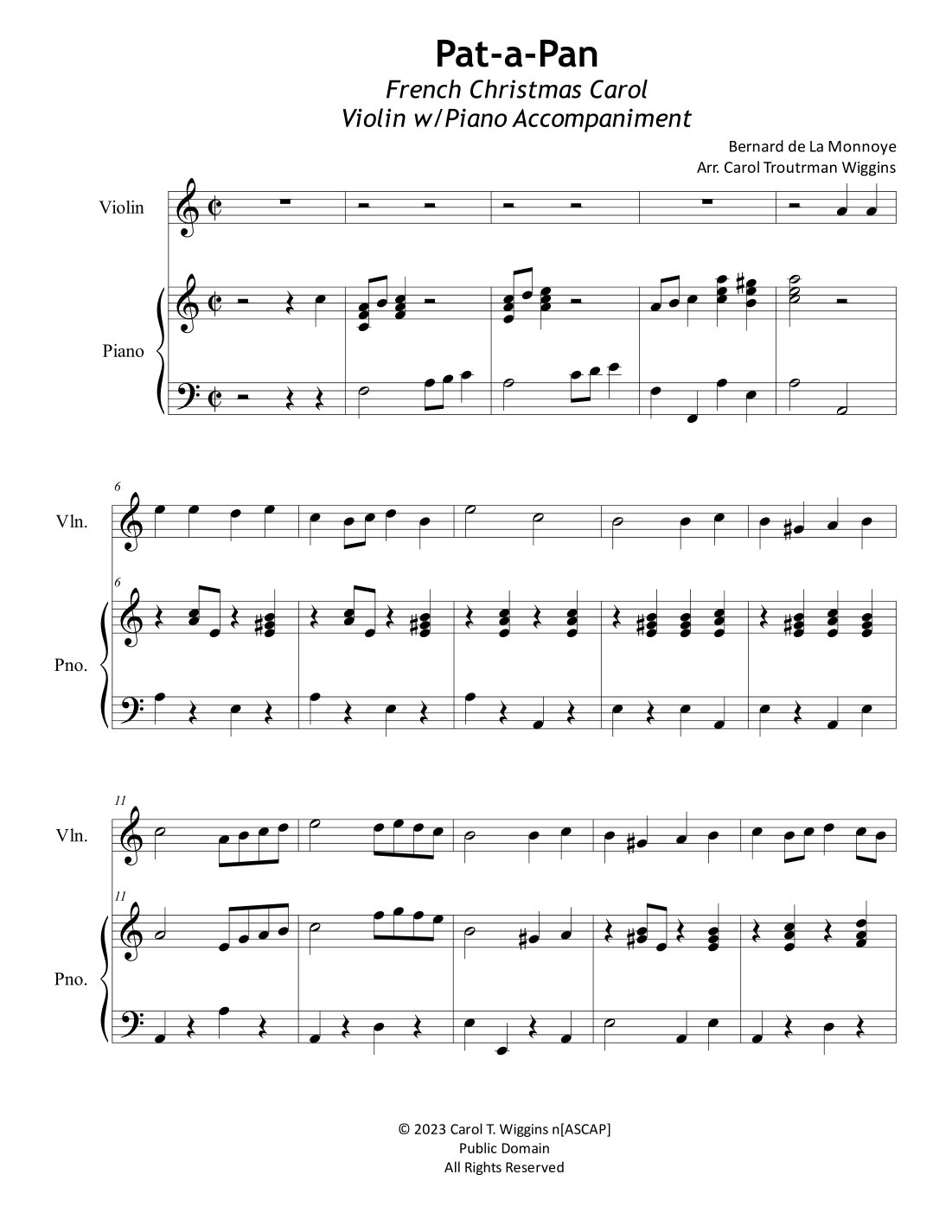 Pat-a-Pan (Violin w/Piano Accompaniment) (arr. Carol Troutman Wiggins)
