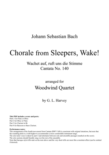 Chorale from Sleepers, Wake! (BWV 140) for Woodwind Quartet (arr. G L Harvey)