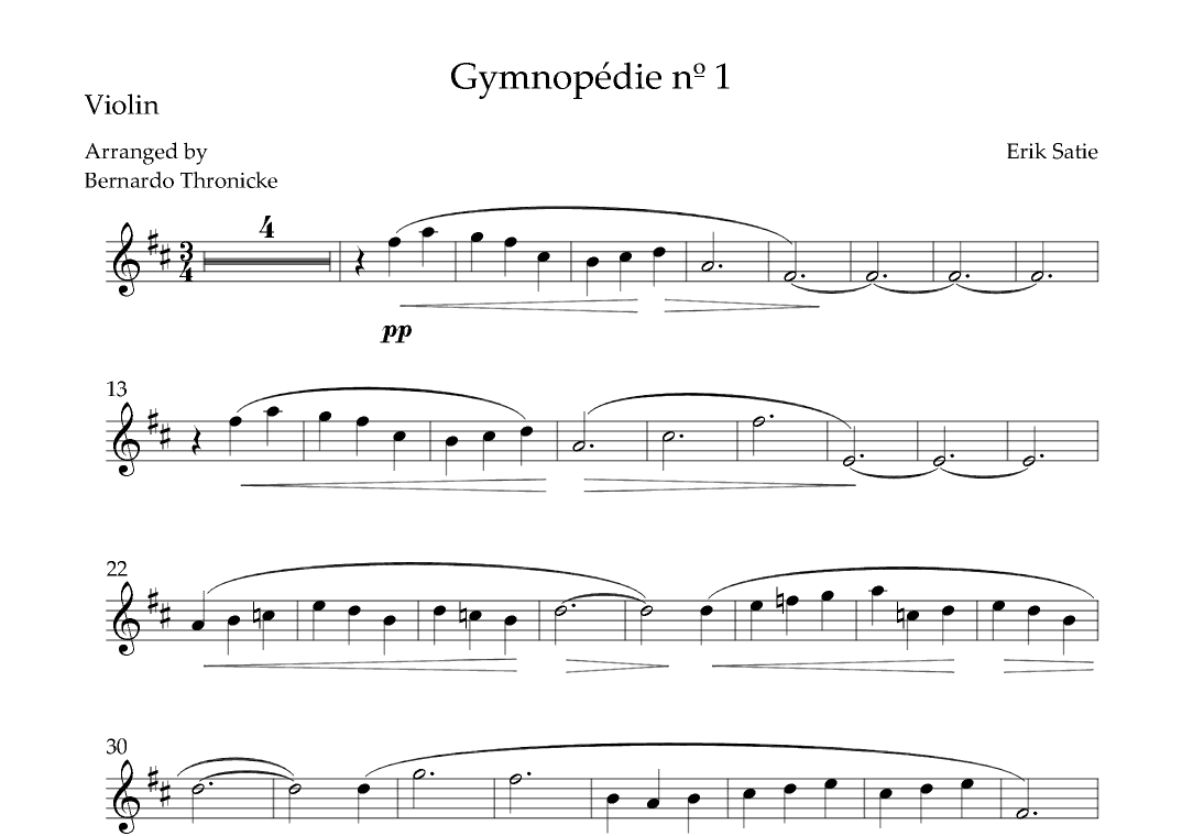 Gymnopédie nº 1 - For Violin (arr. Bernardo Thronicke)