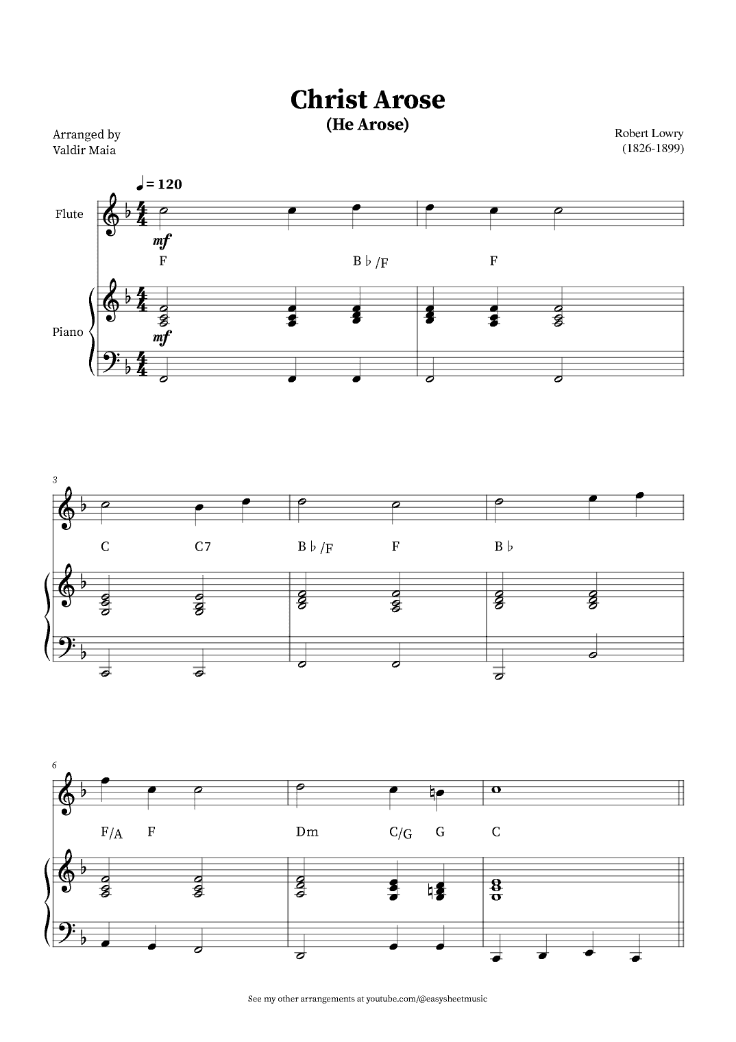 Christ Arose (He Arose) -  Flute and Piano (with chords) (arr. Valdir Maia)