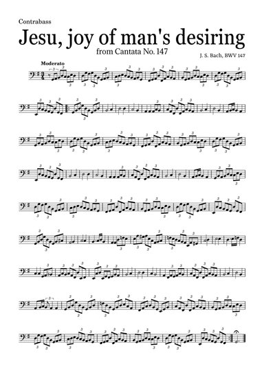 JESU, JOY OF MAN'S DESIRING by Bach - easy version for Contrabass and piano with chords (arr. Leyandder Trustworthy)