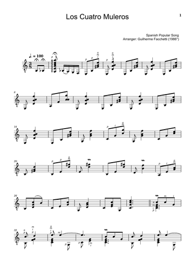 Spanish Popular Song - Los Cuatro Muleros. Arrangement for Classical Guitar. (arr. Guilherme Facchetti)