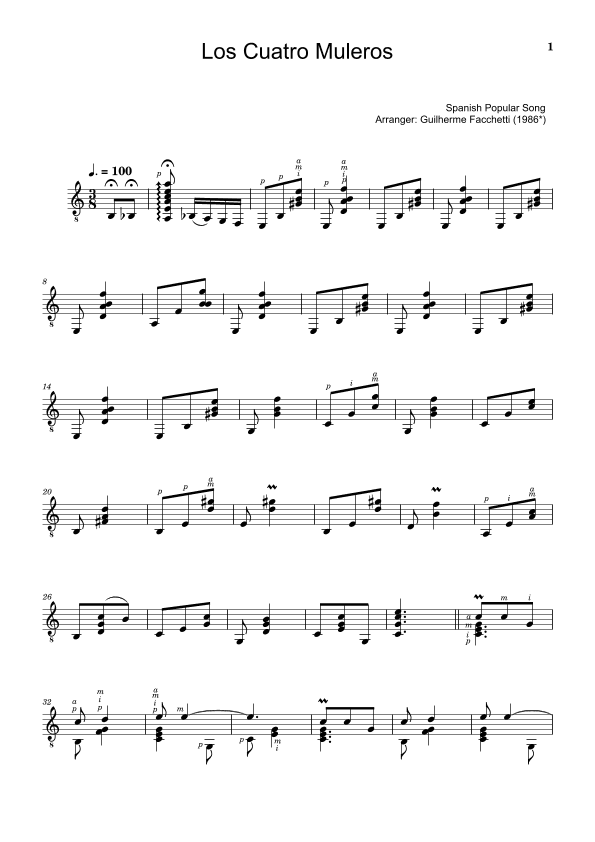 Spanish Popular Song - Los Cuatro Muleros. Arrangement for Classical Guitar. (arr. Guilherme Facchetti)
