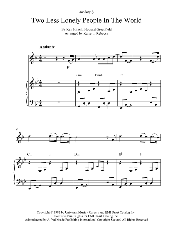 Two Less Lonely People In The World (arr. Kaiserin Rebecca)
