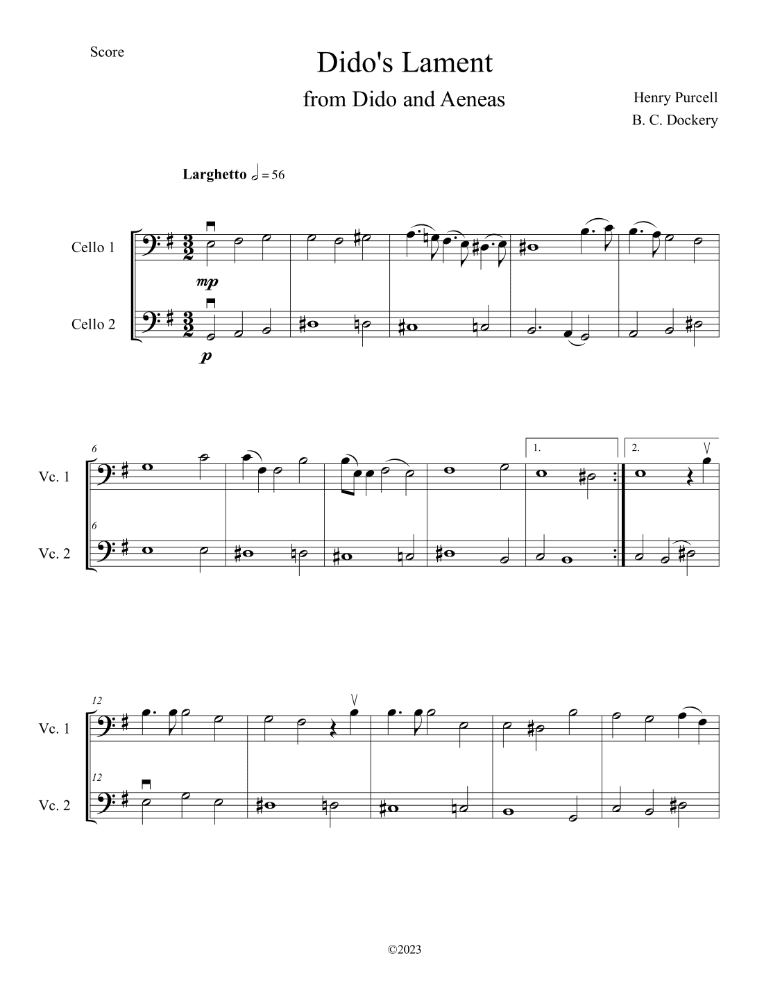 Dido's Lament (Cello Duet) (arr. B. C. Dockery)
