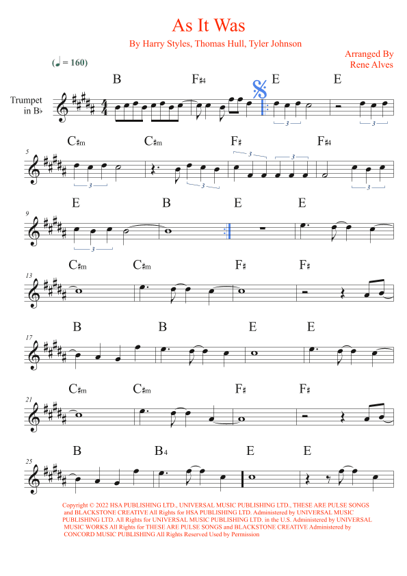 As It Was (arr. Rene Alves)