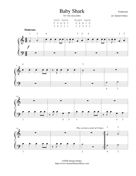 Baby Shark - for very easy piano (arr. Samuel Stokes)