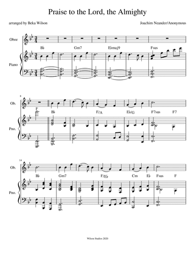 Praise to the Lord, the Almighty--advanced oboe solo (arr. Beka Wilson)