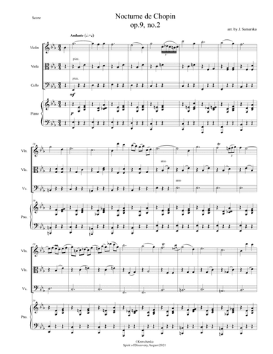 Frederic Chopin - Nocturne in E flat Major arr. for piano quartet (arr. Julia Samarska)