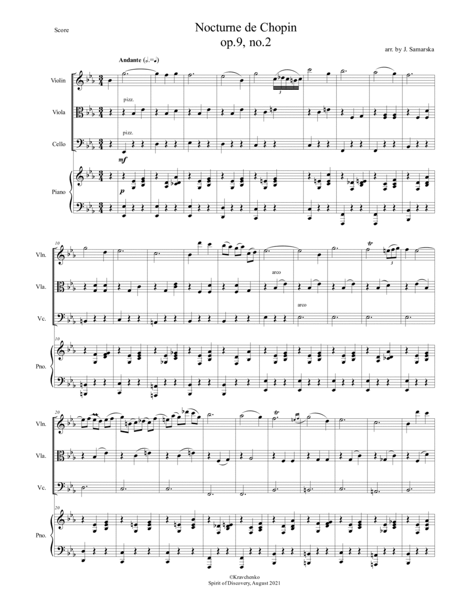 Frederic Chopin - Nocturne in E flat Major arr. for piano quartet (arr. Julia Samarska)