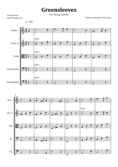Greensleeves (For String Quintet) (arr. Daniel Nakamura)