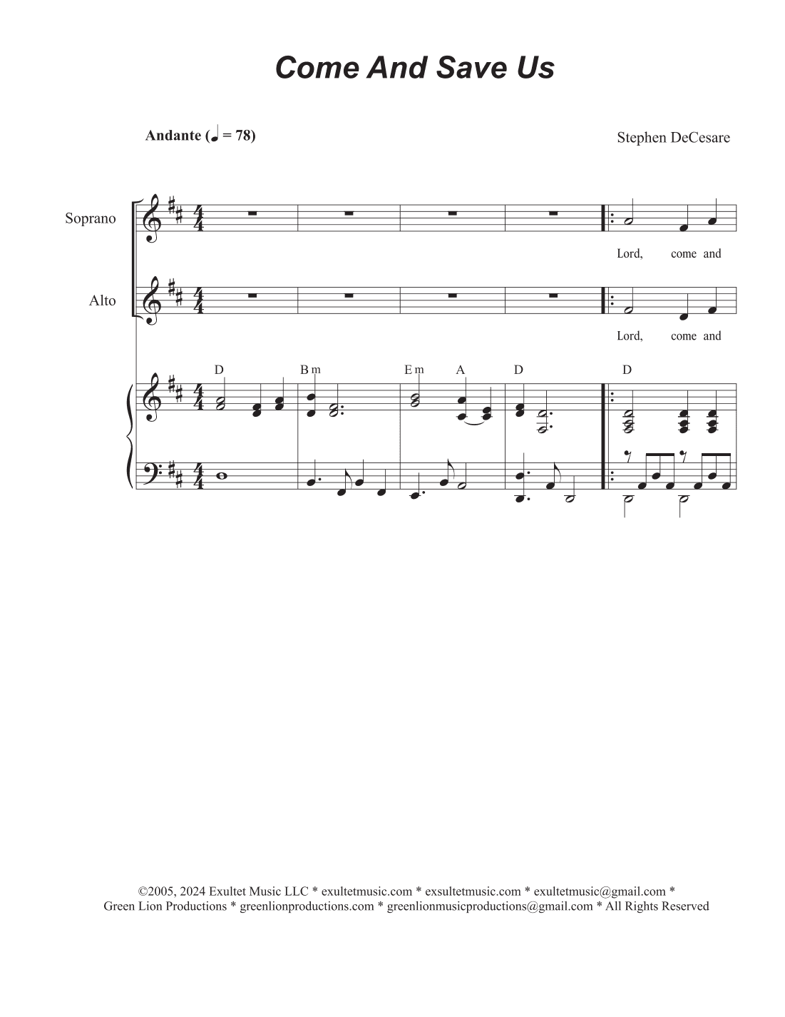 Come And Save Us (Vocal Quartet - (SATB)