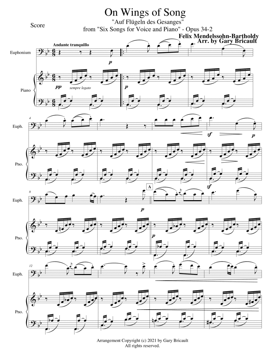 On Wings of Song - "Auf Flügeln des Gesanges" - Opus 34-2 (arr. Gary Bricault)