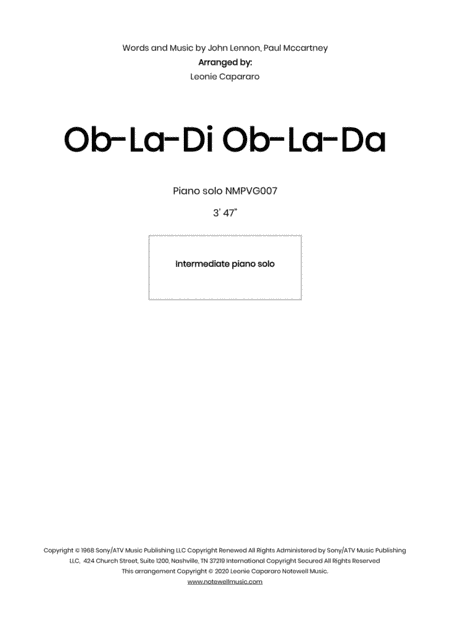 Ob-la-di, Ob-la-da (arr. Leonie Capararo)
