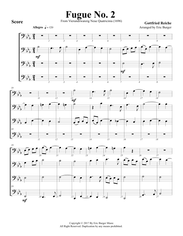 Fugue No. 2 for Trombone or Low Brass Quartet (arr. Eric Burger Music)