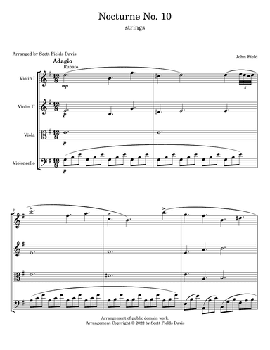 Nocturne No. 10 by John Field, arranged for string quartet by Scott Fields Davis (arr. Scott Fields Davis)