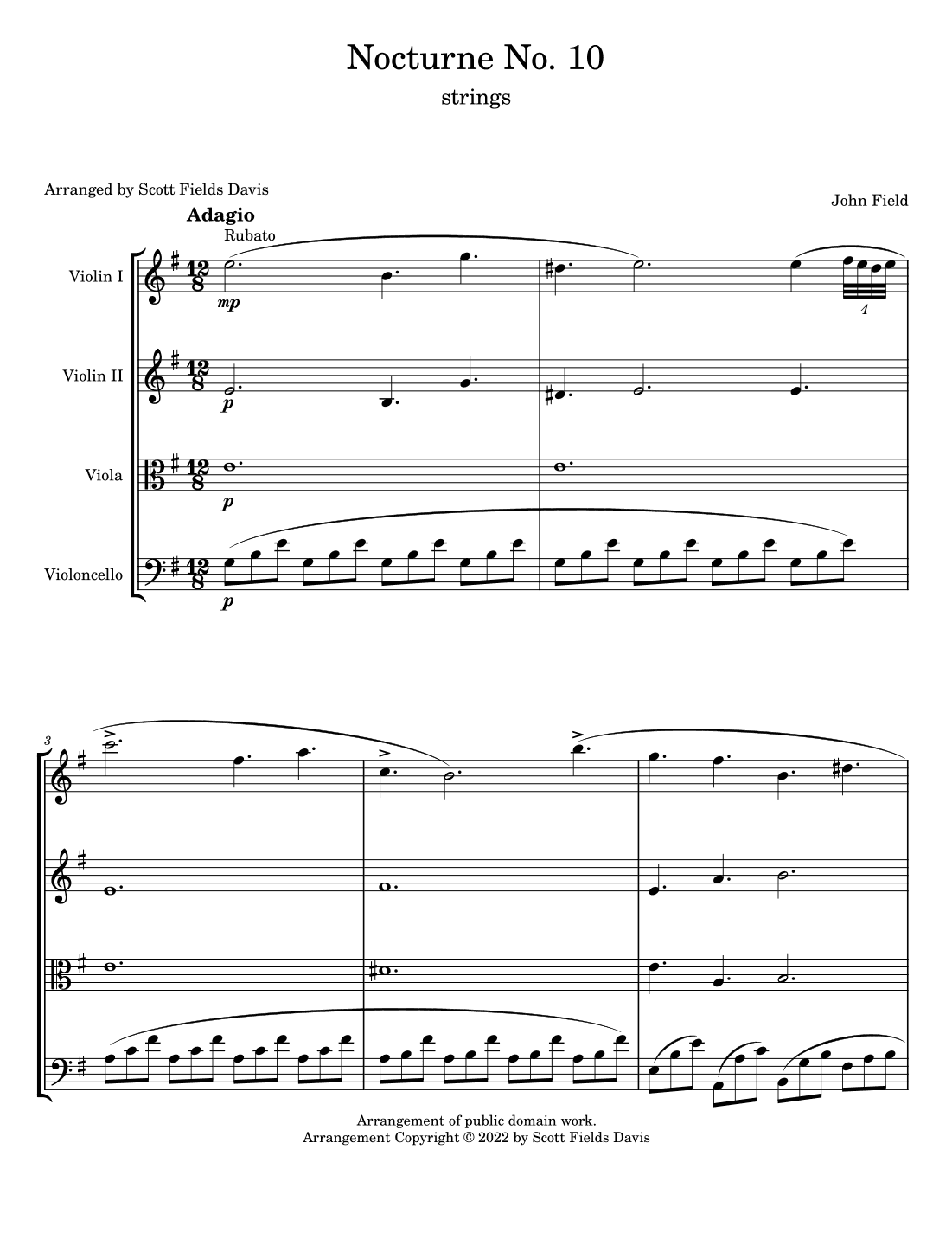 Nocturne No. 10 by John Field, arranged for string quartet by Scott Fields Davis (arr. Scott Fields Davis)
