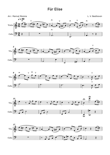 Fur Elise - Beethoven Violin and Cello v1 (arr. Marival Moreira)