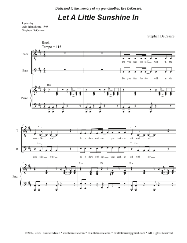 Let A Little Sunshine In (Vocal Quartet - (SATB)