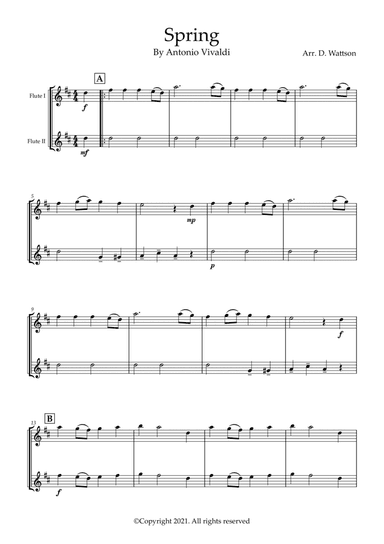 Spring for flute duet (arr. Douglas Wattson)