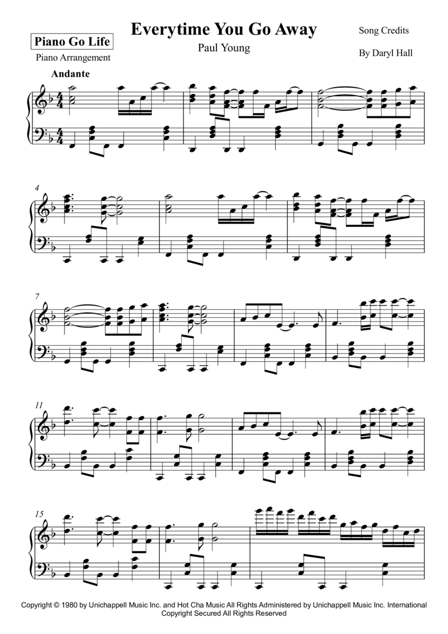 Everytime You Go Away (arr. Piano Go Life)