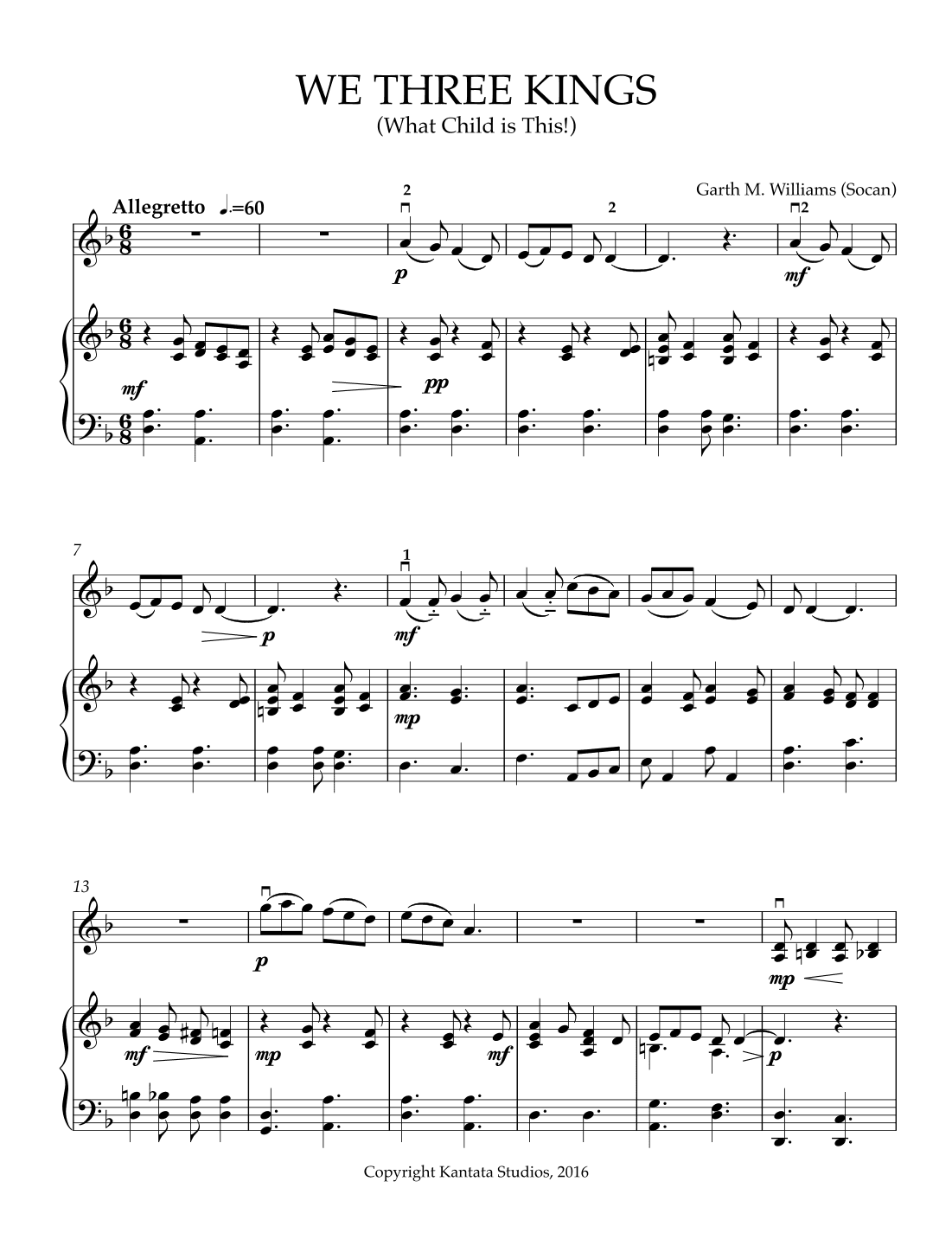 WE THREE KINGS FOR VIOLIN AND PIANO (arr. Garth M. Williams (Socan))