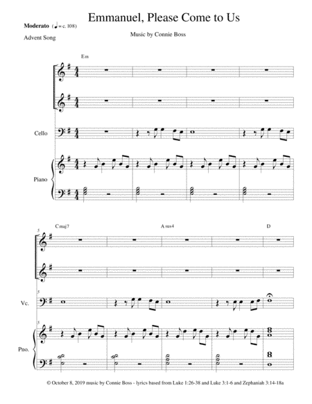 Emmanuel, Please Come to Us - vocal duet, cello & Piano