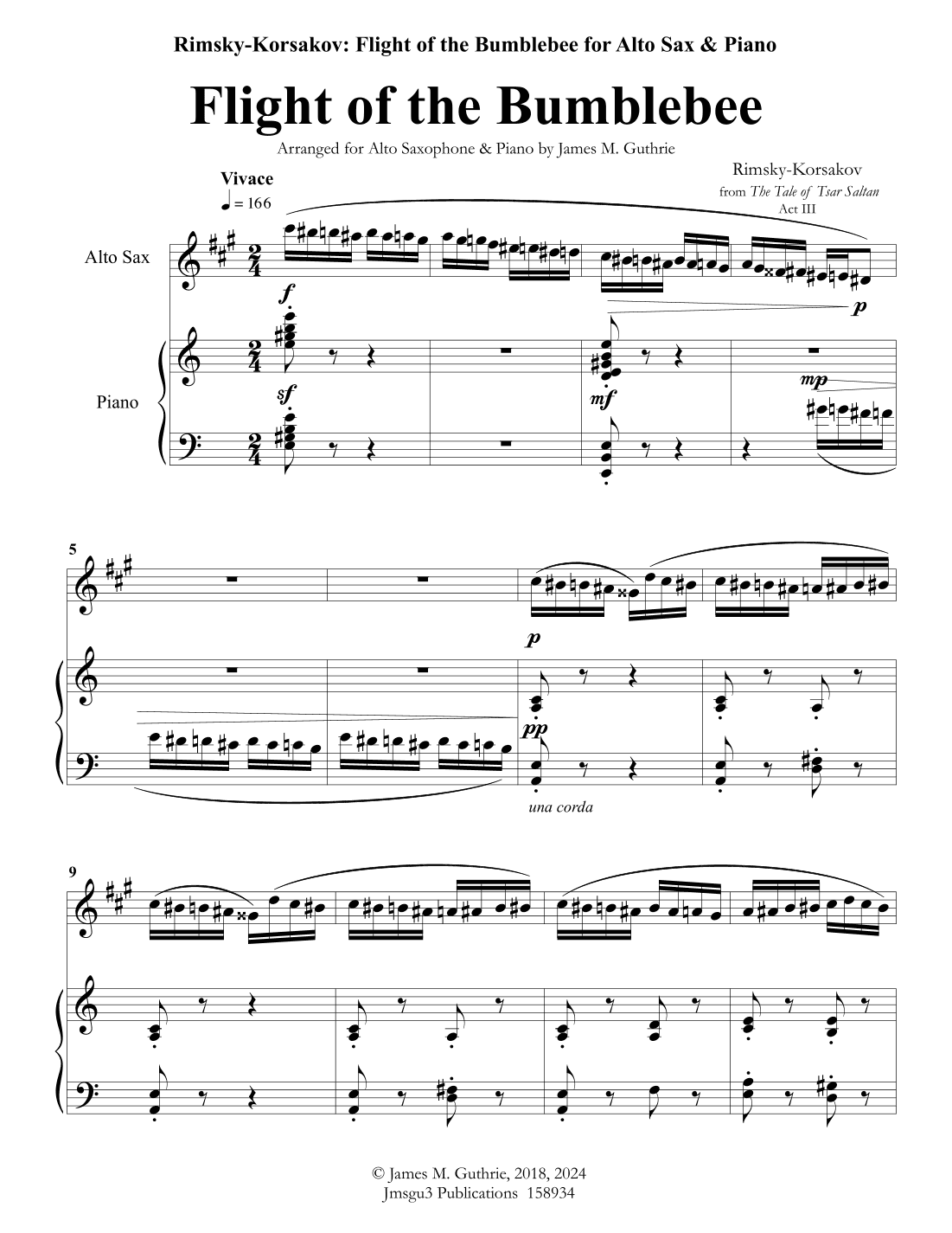 Korsakov: Flight of the Bumblebee for Alto Sax & Piano (arr. James M. Guthrie, ASCAP)
