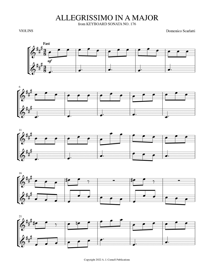 Allegrissimo in A Major (from Keyboard Sonata No. 176) (arr. Mark Phillips)