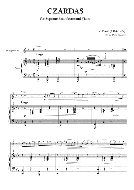 Czardas for Soprano Saxophone and Piano (arr. Diego Marani)