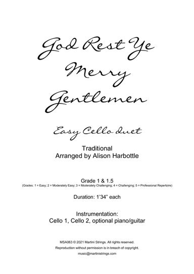 God Rest Ye Merry Gentlemen - easy cello duet (arr. Alison Harbottle)