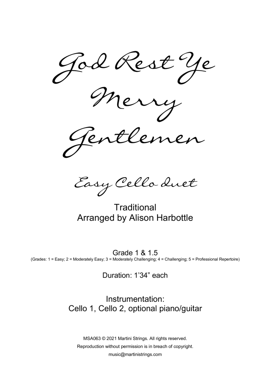 God Rest Ye Merry Gentlemen - easy cello duet (arr. Alison Harbottle)