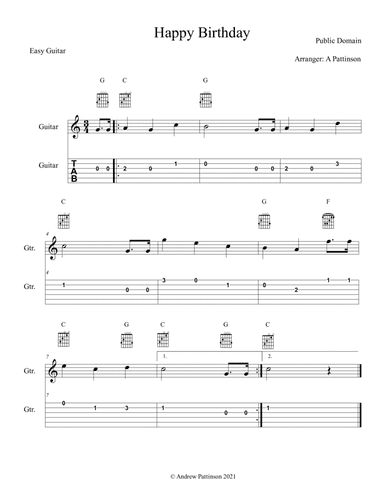 Happy Birthday for Easy Guitar (arr. Andrew Pattinson)