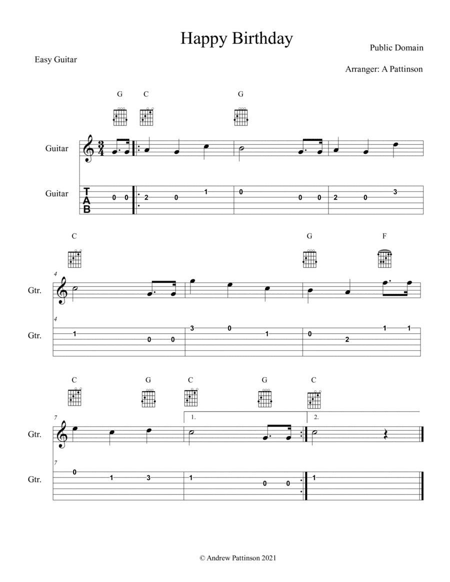 Happy Birthday for Easy Guitar (arr. Andrew Pattinson)