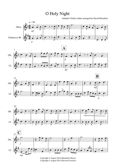 O Holy Night for Oboe and Clarinet Duet (arr. David Burndrett)