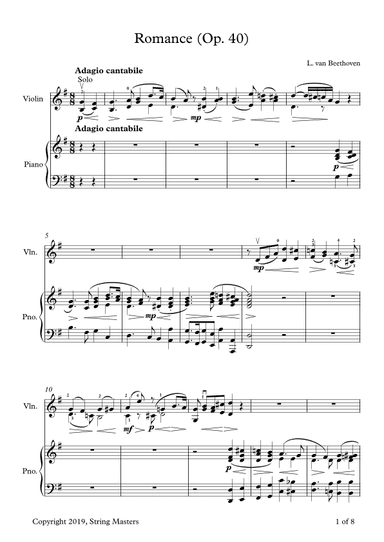 Beethoven, Two Romances Op. 40, Violin and Piano (arr. String Masters)