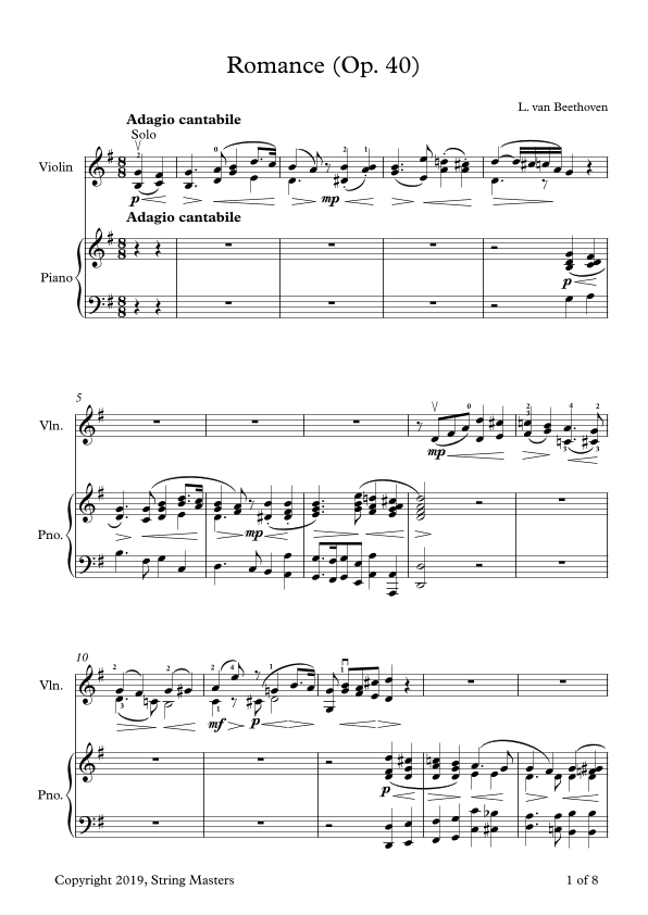 Beethoven, Two Romances Op. 40, Violin and Piano (arr. String Masters)