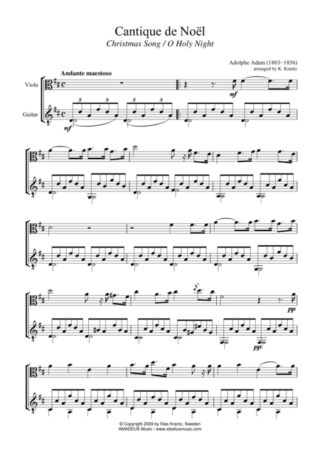 O Holy Night / Cantique de noel for viola and guitar (arr. K. Krantz)