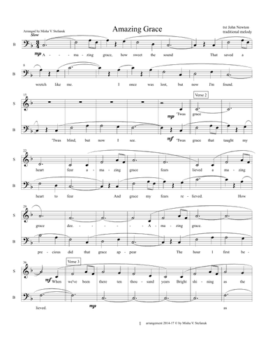 Amazing Grace, 2 part a capella with descant (arr. Misha Stefanuk)