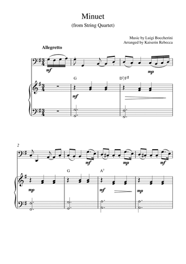 Minuet (from String Quartet) (for cello solo and piano accompaniment) (arr. Kaiserin Rebecca)