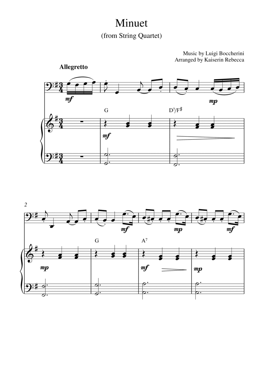 Minuet (from String Quartet) (for cello solo and piano accompaniment) (arr. Kaiserin Rebecca)