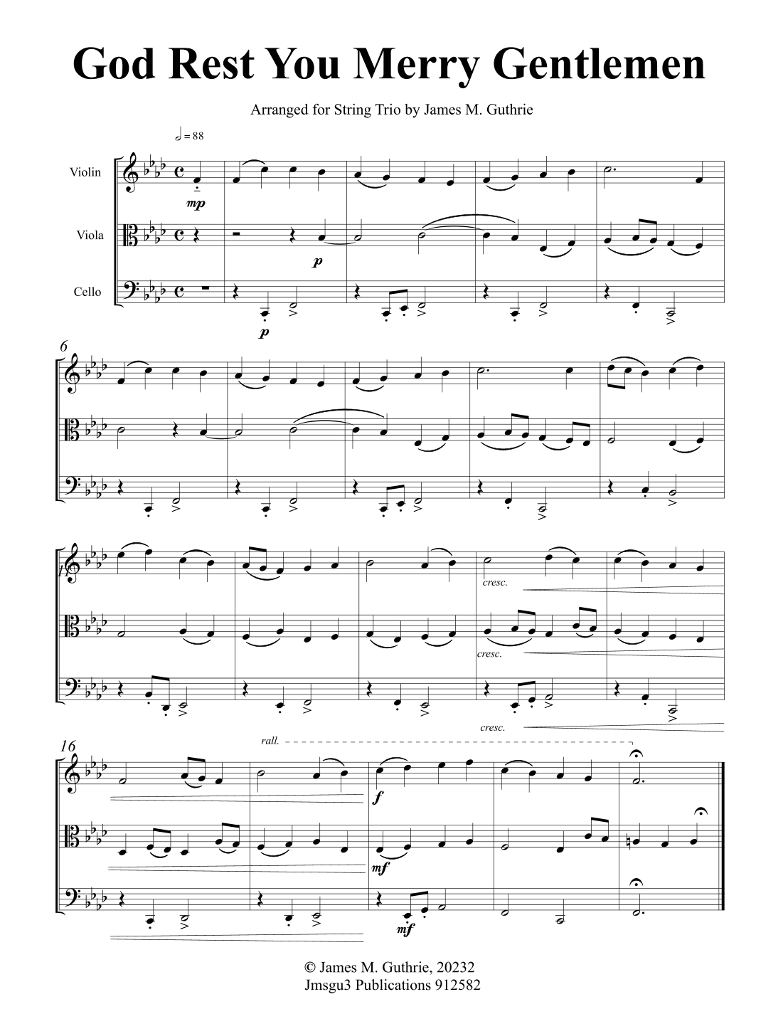 God Rest Ye Merry Gentlemen for String Trio (arr. James M. Guthrie)