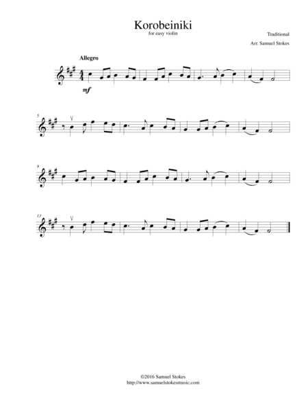 Korobeinki (Korobushka) - for easy violin (arr. Samuel Stokes)