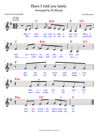 Have I Told You Lately (arr. Copyright @ DiaMand Creations 2023)
