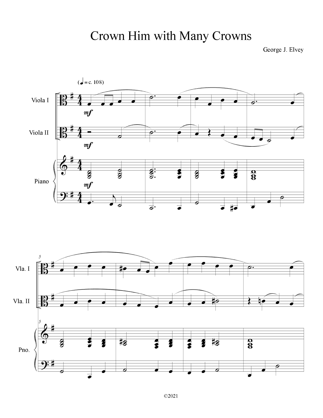 Crown Him with Many Crowns (Viola Duet with Piano Accompaniment) (arr. B. C. Dockery)