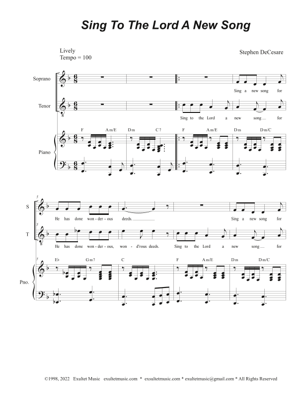 Sing To The Lord A New Song (Duet for Soprano and Tenor solo)